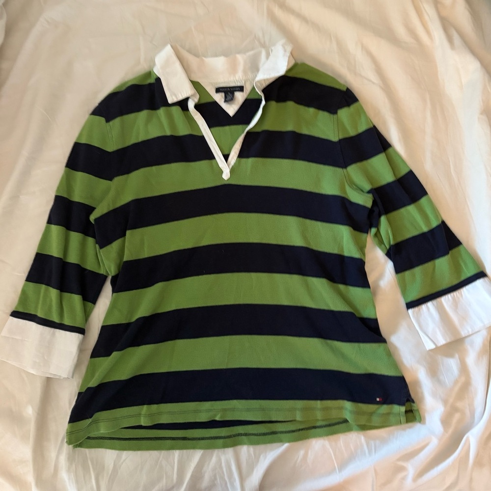 Tommy Hilfiger Green and Black Collared Shirt